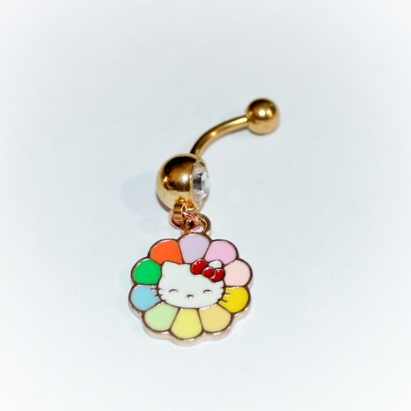 Golden colorful Hello Kitty rainbow flower belly ring - Picture 8 of 8